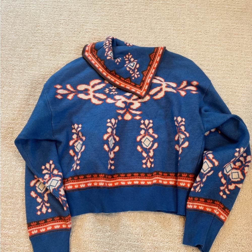 THML Blue and Orange Patterned Cowl Neck Sweater